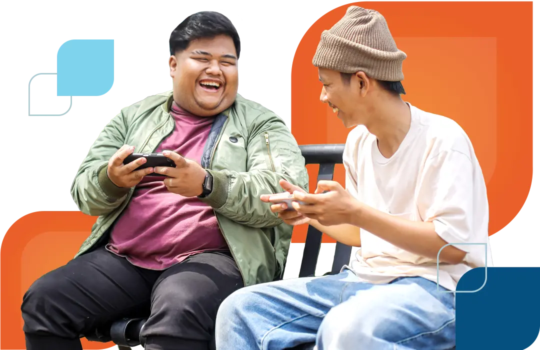 two people sitting and talking