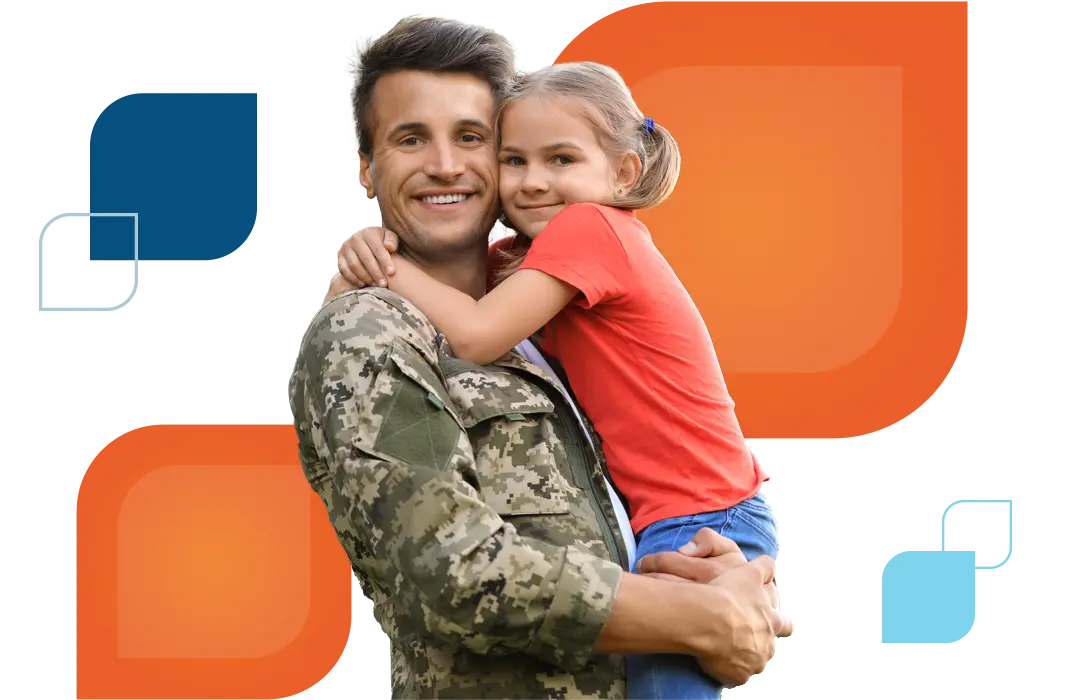 a man in an army uniform holds a child