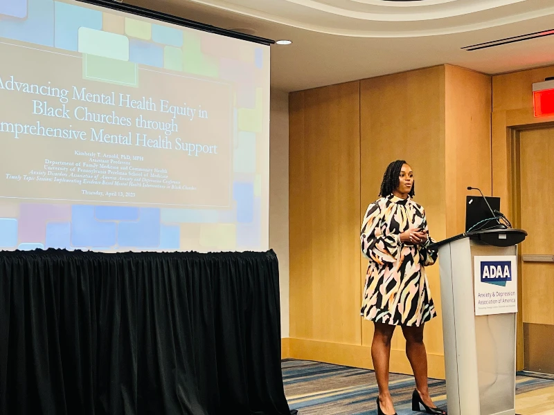 Dr. Kimberly Arnold, PhD, MPH delivers a speech on Advancing Mental Health Equity in Black Churches.